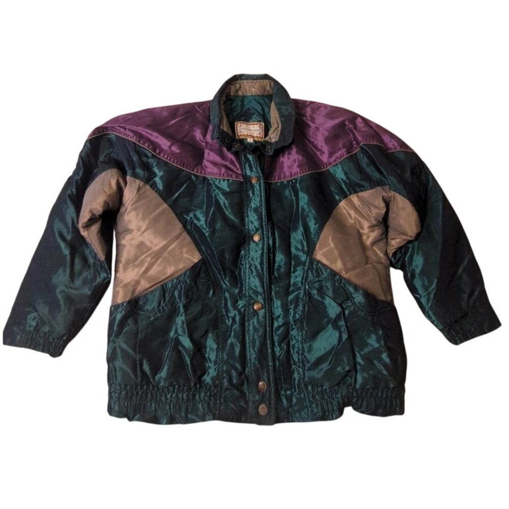 90s Current Seen Colorblock Bomber Jacket Size S Teal Purple Retro Gorpcore FLAW
